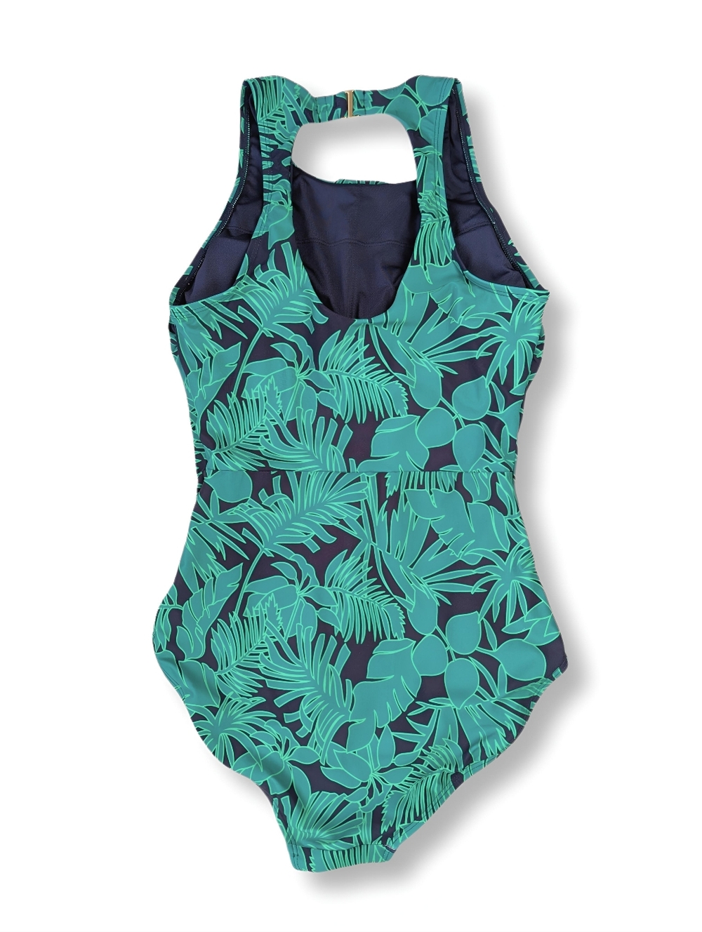 NWOT Lands' End Womens One-Piece Swimsuit Tropical Green Navy Pattern Size L - Picture 4 of 7